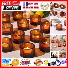 High-Quality Amber Glass Votive Candle Holders – 24 pcs for Events & Gifts