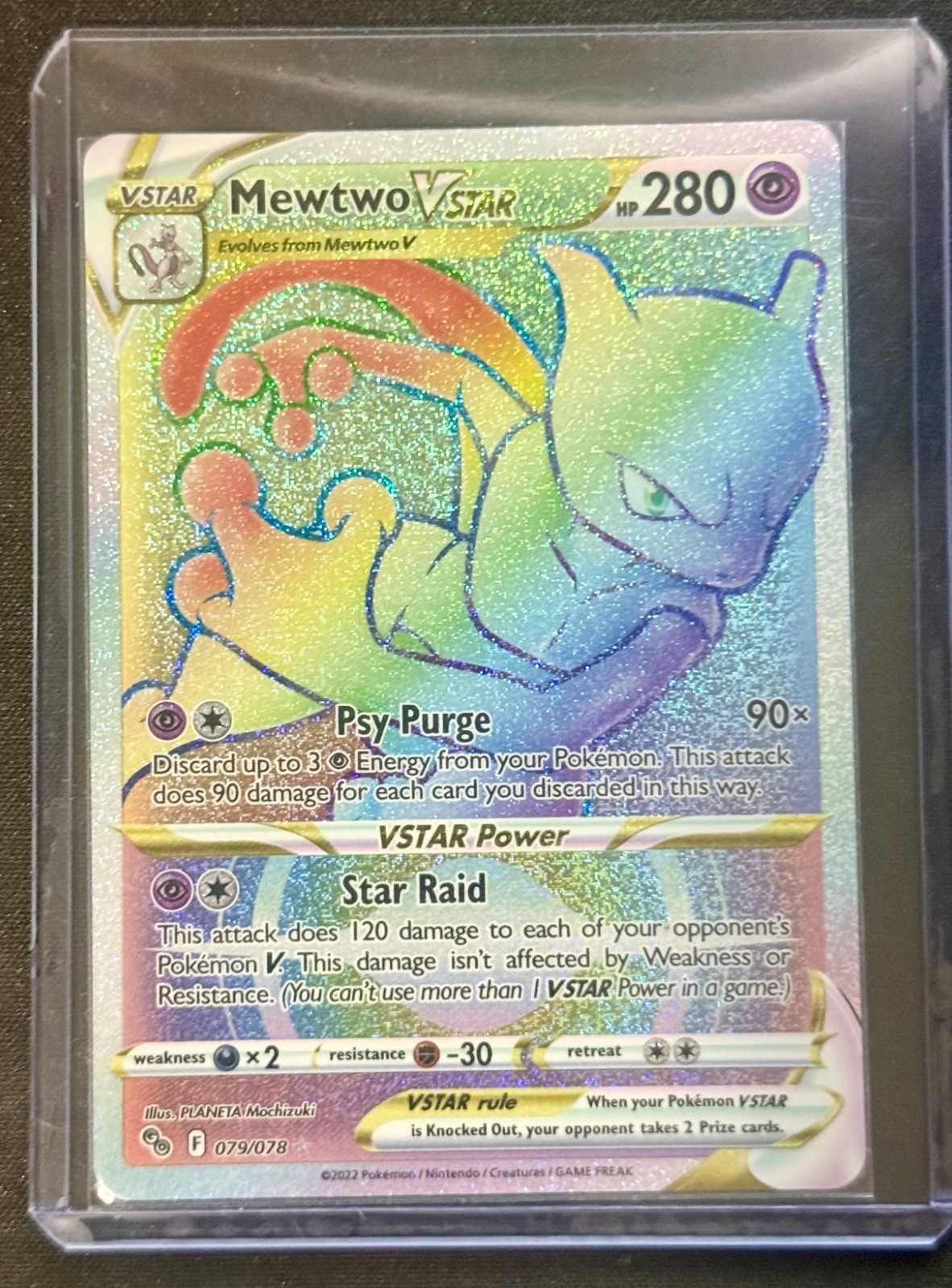Pokémon Mewtwo VSTAR Rainbow 🌈 Secret Rare Holo 079/078 Pokemon GO Eng NM*