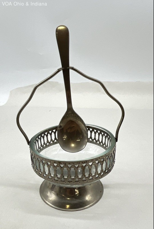 Leonard Silver Plate Jam Jelly Dish with Glass Liner and Spoon 3pc Vintage