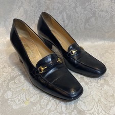 Vintage Gucci Women's Black Leather shoes Heels Pumps Size 38AA