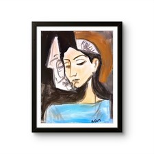 Woman in Blue Dress Home Decor Interior Design Canvas Painting Original 14x11