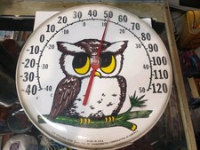 12 Tin Jumbo Dial Owl Thermometer Ohio Made I...