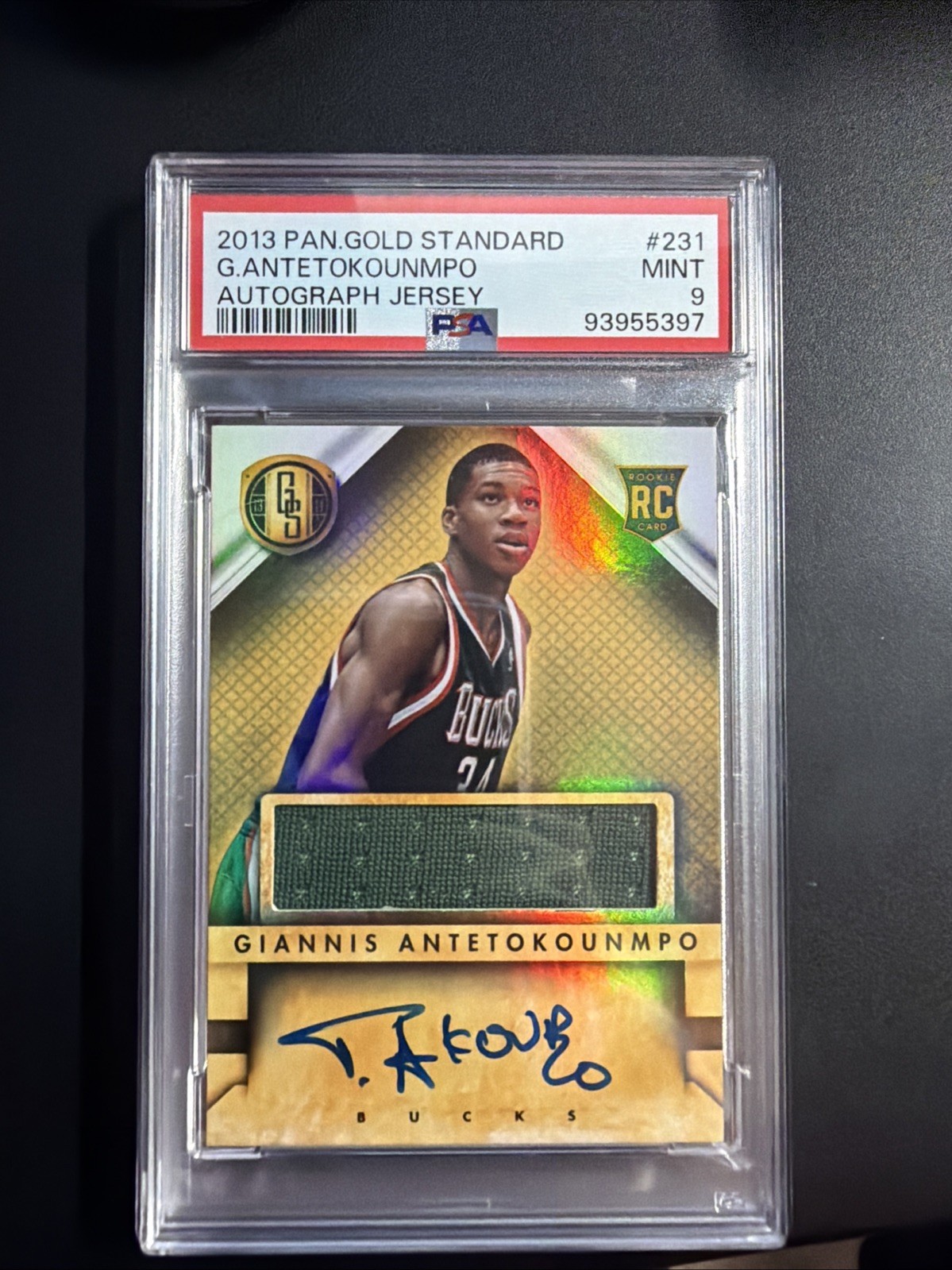 GIANNIS ANTETOKOUNMPO PSA 9 2013-14 PANINI GOLD STANDARD #231 ROOKIE JERSEY AUTO