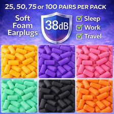 38dB Foam Ear Plugs. Soft Noise Cancelling Earplugs - Sleep, Study, Travel, Work