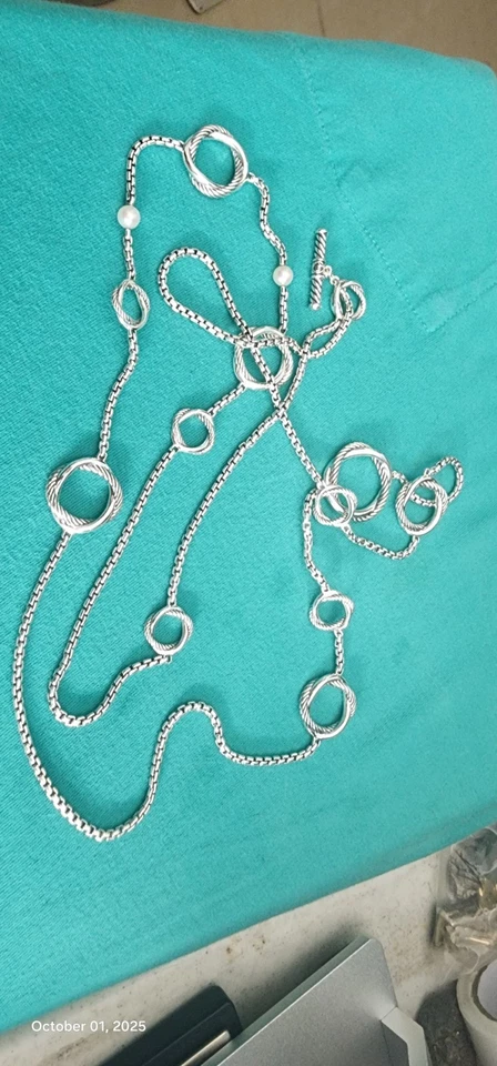 Collar de perlas David Yurman Infinity Station Sterling 43 pulgadas con palanca 66 g como está  Foto 2 de 4