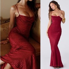 House of CB Nalani Maxi Gown Deep Red Devore Satin Size M