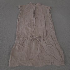 Zara Dress Womens Small Tan 100% Linen Sleeveless Drawstring Waist Pockets Mini