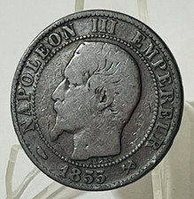 France 5 Centimes 1855 G Mint Napoleon III Copper Coin #488B