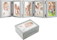 5 Folding 4" X 6" Hinged Picture Frame, Natural Wood Foldable Photo Frame With