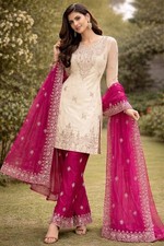 Stunning Heavy Silk Top Palazzo With Pink Dupatta For Women Party Wear
