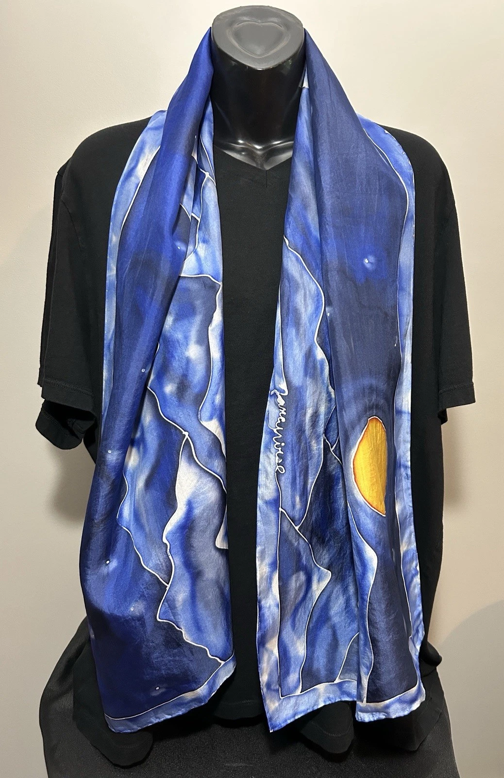 Nancy Wise of Alaska Hand Painted Alaska Night Silk Art Scarf 57" x 14"