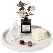Beige Round Silicone Tray: 12 Inch - Vanity, Kitchen, Candle  Plant Decor