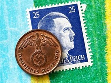 X-RARE 1939-D NAZI 🔥 2pf SWASTIKA Coin & Hitler STAMP LOT WW2 3rd Reich GERMANY