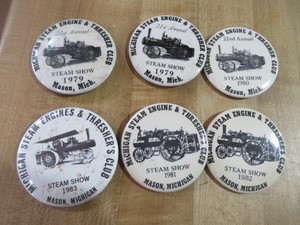 Mason Michigan Steam Engines & Threshers Club Show 6 pin back buttons. (mk)