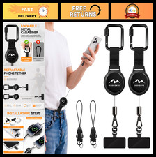 Anti-Theft Phone Tether Lanyard 2 Pack - Retractable Steel Line Locking Carabi