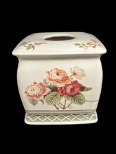Vintage Waverly Brianna Floral Ceramic Tissue Box Cover Cottagecore Granny