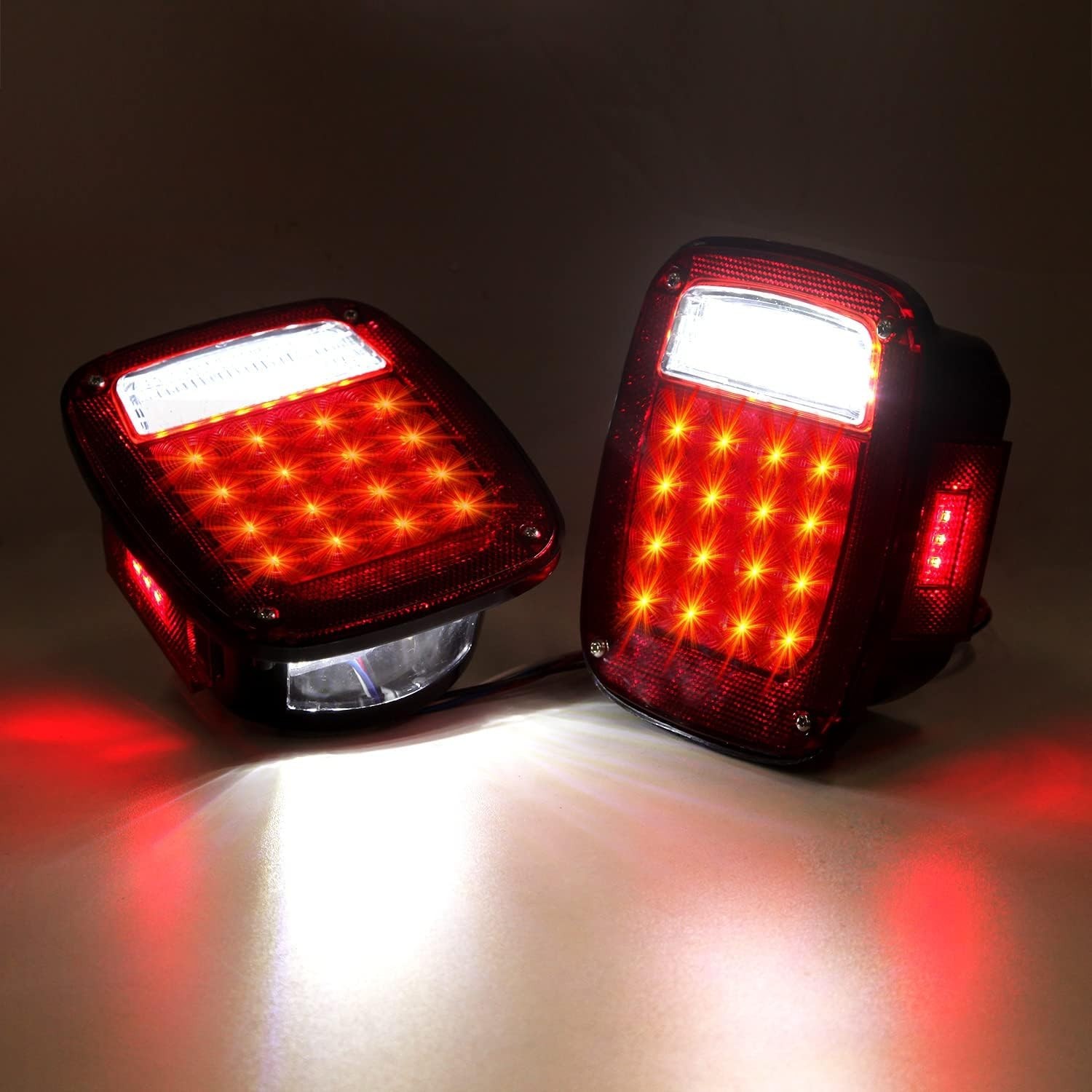 2Pcs Square Rear Combination Tail Lights Lamps Assembly w/Side Marker Lights ...