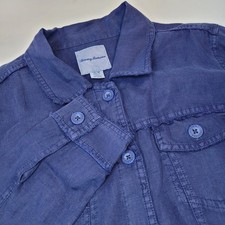 Tommy Bahama Two Palms Linen Raw Edge Jacket Womens Medium Blue Raw Hem Trucker