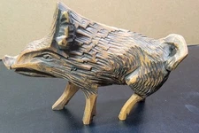 Vintage Carved Wood Boar Wart Hog Figurine  4" Germany