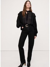 NEW Banana Republic Womens Sheer Pleated Long Sleeves Tie Neck Black Blouse L