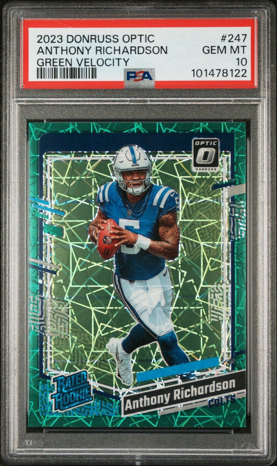2023 Donruss Optic Anthony Richardson GREEN VELOCITY Prizm #247 Colts RC PSA 10