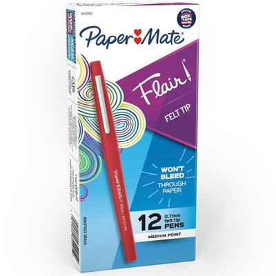 Flair Felt Tip Pens Medium Point (0.7mm) Red 12 Count