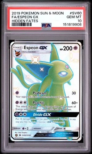 PSA 10 Espeon GX SV60/SV94 Hidden Fates Shiny Vault Pokemon 2019