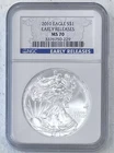 2010 AMERICAN SILVER EAGLE NGC MS70 EARLY RELEASE BLUE LABEL TOP GRADE!
