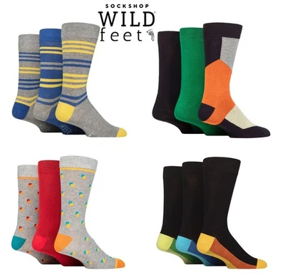 WILD FEET Mens Bamboo Socks Patterned Spots Stripes Fun Bright SOCKSHOP Wildfeet - 3 Pairs