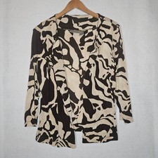 Chico's Travelers Brown and Tan 3/4 Sleeve Knit Cardigan Animal Print Size 1 M 