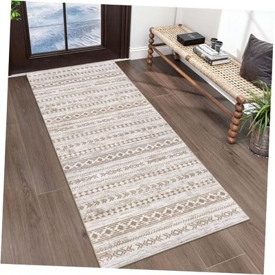 Moroccan Washable Runner Rug 2x5, Non-Slip Vintage 5' x 2' (Rectangular) Beige