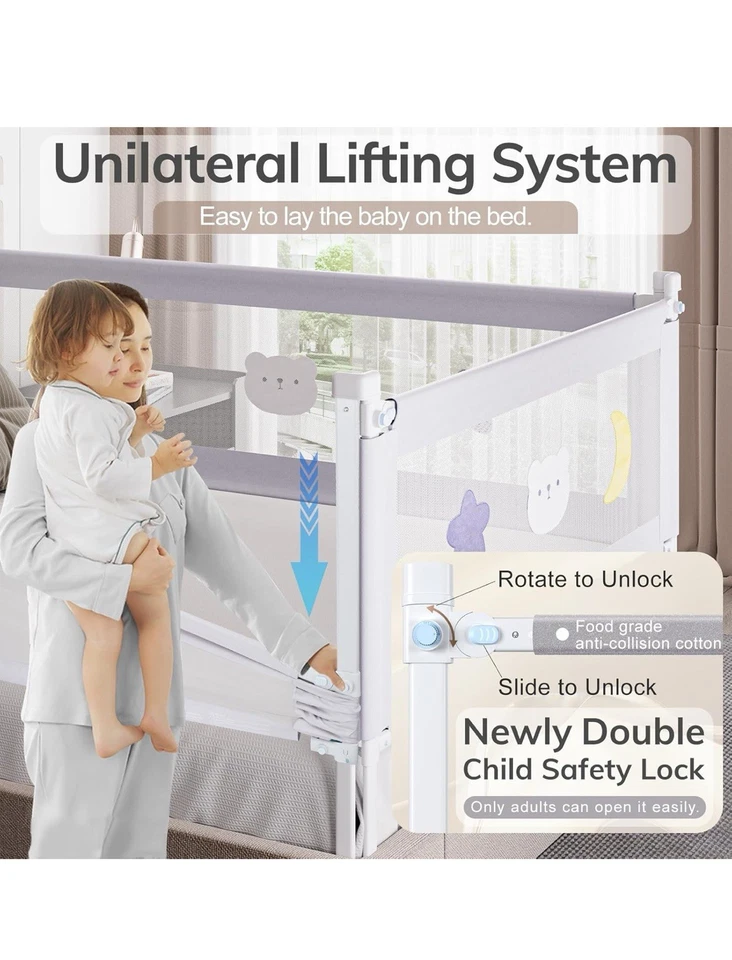 Riel de cama Omzer Queen King Size para niños pequeños doble bloqueo para niños 1 lado 78,7" de largo OB Foto 2 de 4