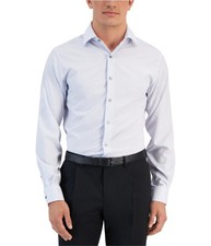 Alfani Mens Stretch Geo Print Button Down Dress Shirt, white, 17-17.5 Neck