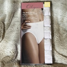 NOS Vintage Olga White Cotton Hi-Cut Briefs 5 Pack 23001SC Size 6 Medium