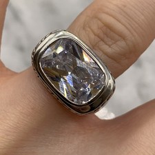 CZ Elongated Cushion Cut Bezel Set Ring 925 Sterling Silver  - Size M