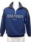 BALMAIN Paris Men’s Sweatshirt XS Blue Quilted Shoulder Pullover HA