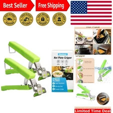 Burn-Free Hot Plate Gripper Clips - Silicone & Stainless Steel Kitchen Tongs Set
