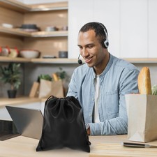 Reusable PU Headphone Storage Bag Black Compact Earphone Organizer