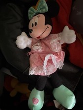Disney Minnie Mouse Plush Stuffed Toy Pink Dress Green Bow  Shoes