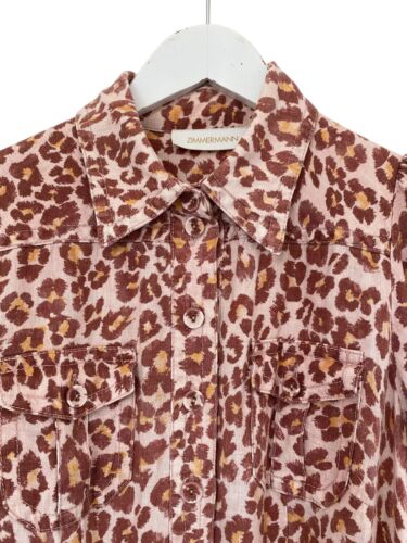 ZIMMERMANN Size 1 / AU 10 / US 6 BONITA LINEN BELTED DRESS Leopard Print - Bild 15 von 21