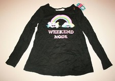 New Justice Girls Top 14 year Weekend Mode Rainbow Happy Clouds Black Long Sleev
