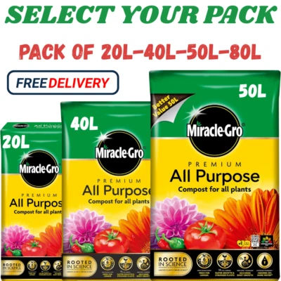 Miracle-Gro All Purpose Compost 20,40,50,80L Enriched Soil Plant,Flowers &Garden