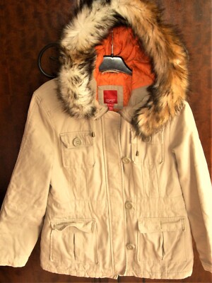 ESPRIT VERY COSY QUILTED COAT / JACKET:DETACHABLE FAUX FUR on HOOD : LARGE 14/16