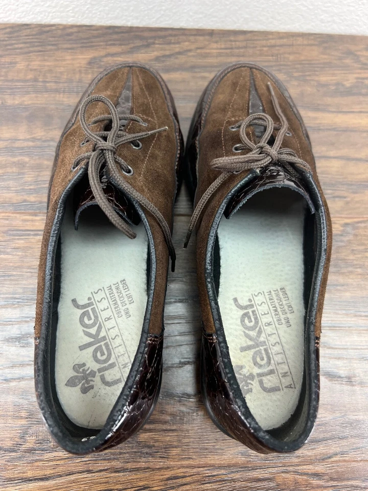 Oxford Rieker Antiestrés Croc Cuero Repujado Con Cordones EE. UU. 5M Foto 4 de 4