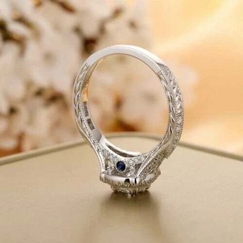 Anillo Halo Promise Diamante Simulado Corte Redondo 2Ct Chapado en Oro Blanco 14K Foto 3 de 4