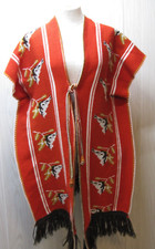 Authentic Mexico Hand-Made Poncho-Ruana Orange Song Birds Size Unisex OSFM