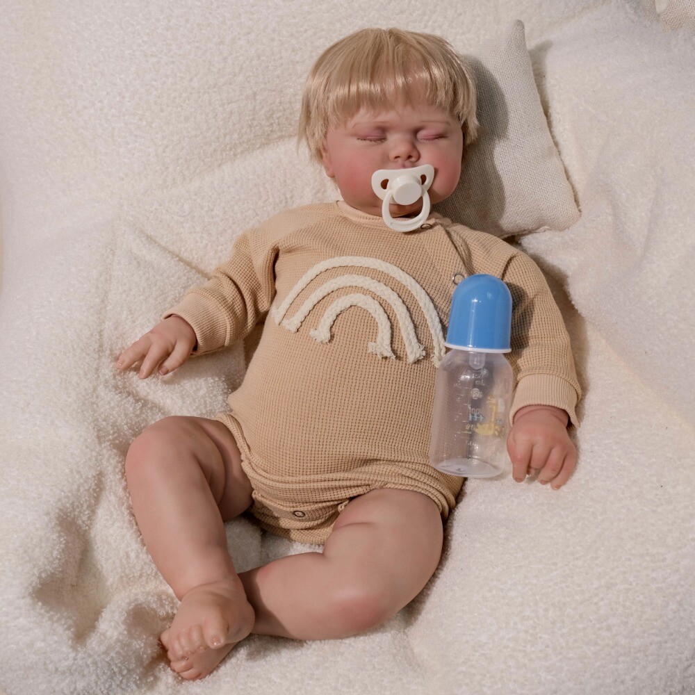 24in Finished Reborn Baby Doll Rooted Blonde Hair Lifelike Pickle