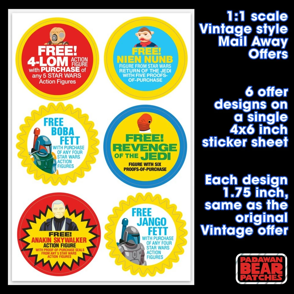 Set of 12 Kenner STAR WARS Vintage style mail Away Offer sticker sheet 1:1 scale - Image 2 of 4