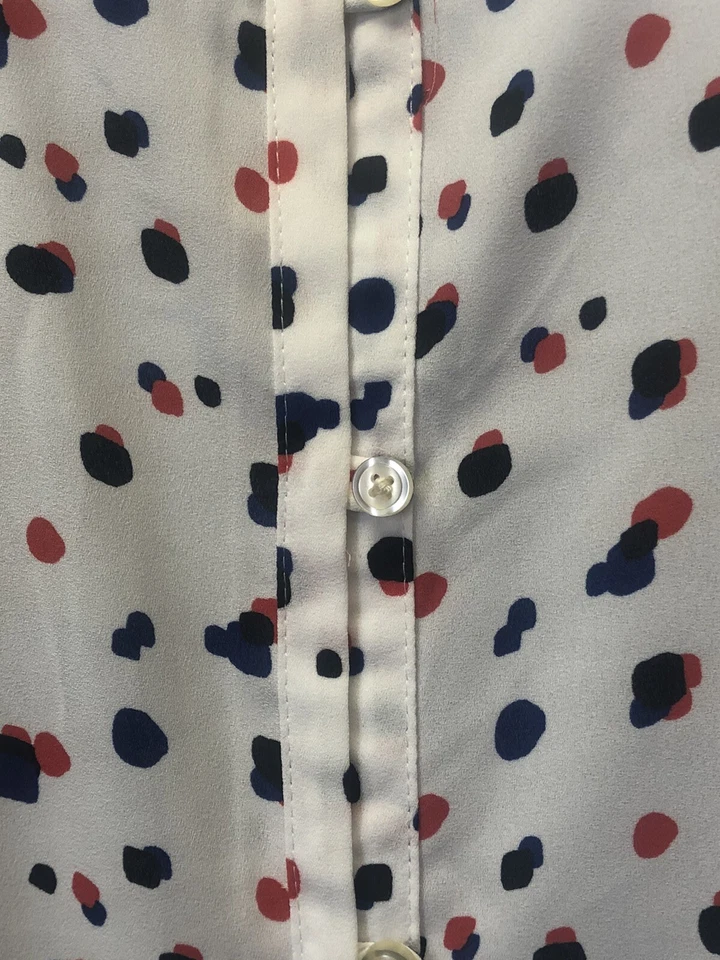 Blusa Top LANDS' END Para Mujer 16 Rojo Blanco Azul Cuello en V Gasa Botón Delantero Foto 3 de 4