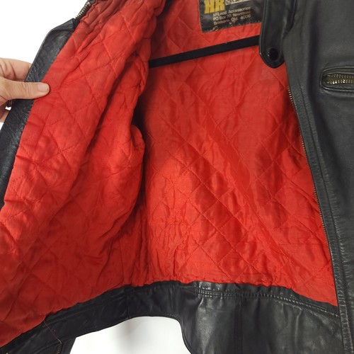 Black Leather 60s Bomber Jacket Ladies M 10 Biker Motorcycle Punk Retro Vintage - Picture 8 of 11
